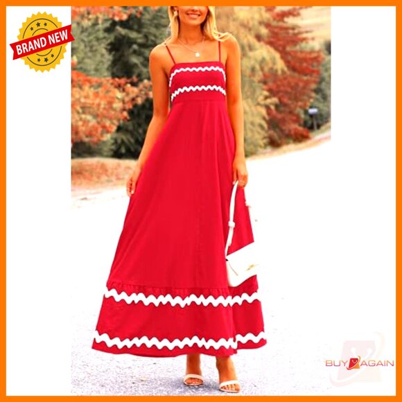 Flowy Maxi Dress Sleeveless Spaghetti Strap Ruffle Boho Beach Casual Elegant - Picture 4 of 7